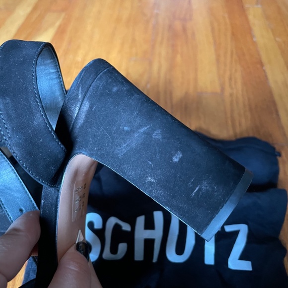 schutz platform sandal, black, size 8.5, suede - Picture 5 of 6
